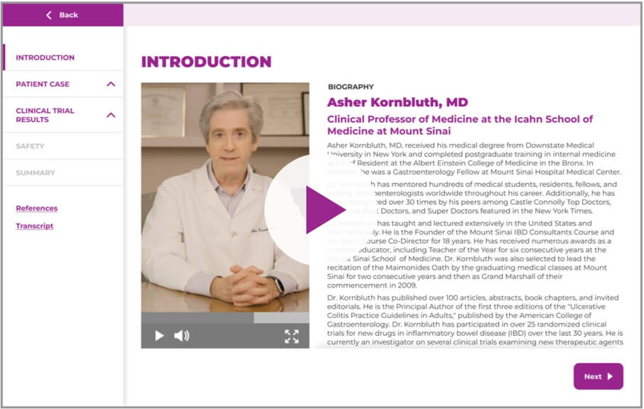 Dr. Asher Kornbluth discussing hypothetical case studies of patients with Crohn's Disease.