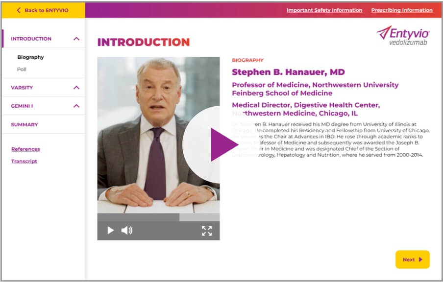 Dr. Stephen Hanauer giving an overview of the VARSITY trial.