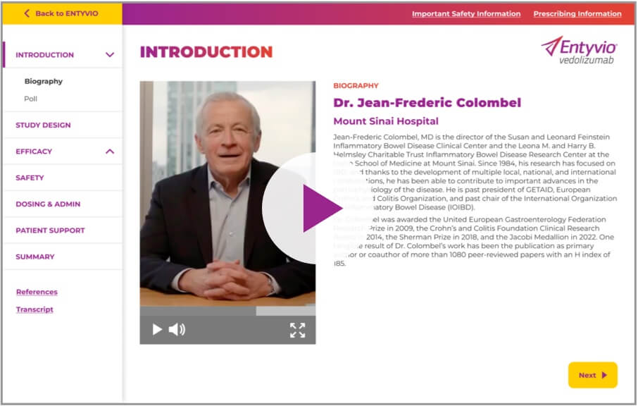 Dr. Jean-Frederic Colombel discussing ENTYVIO® pen for ulcerative colitis.